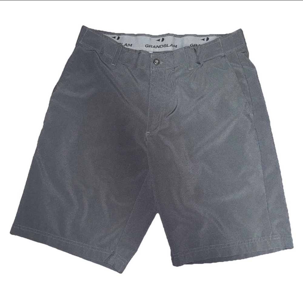 Grand Slam Men's Casual Golf Shorts Gray/black Flat Front, Stretch Size 34
